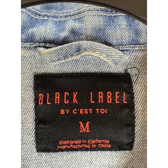 BLACK LABEL By C'EST TOI Women's Blue Denim Button-Up Belted Long Sleeve Top SZM - Picture 8 of 10